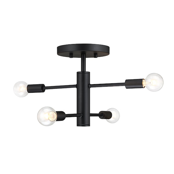 Designers Fountain Arlo 14.25 in. 4-Light Matte Black Minimalist Semi Flush Mount with Bare Bulbs for Dining Rooms D320C-SF-MB - main